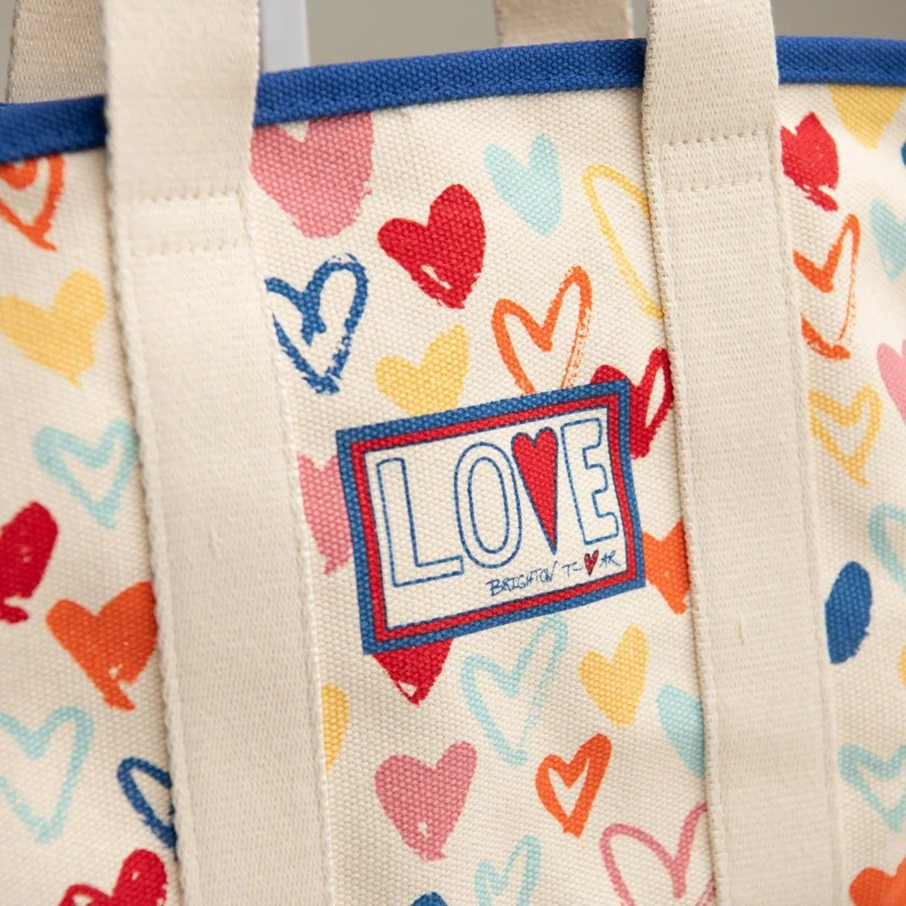 Brighton Purse NWOT Love Sparkle and Shine Canvas Tote Bag Heart Print Crossbody